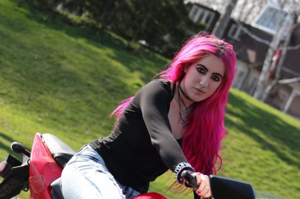 vagabondesss biker chick pink hair