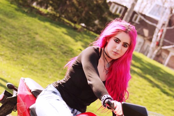 vagabondesss biker chick pink hair