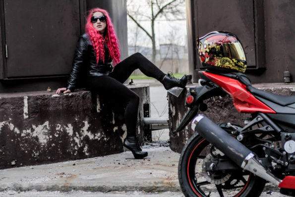 vagabondesss biker chick pink hair