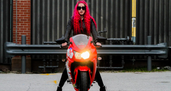 vagabondesss biker chick pink hair