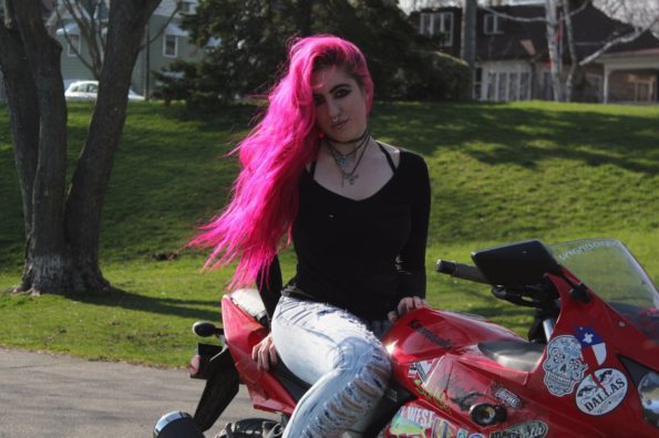 vagabondesss biker chick pink hair