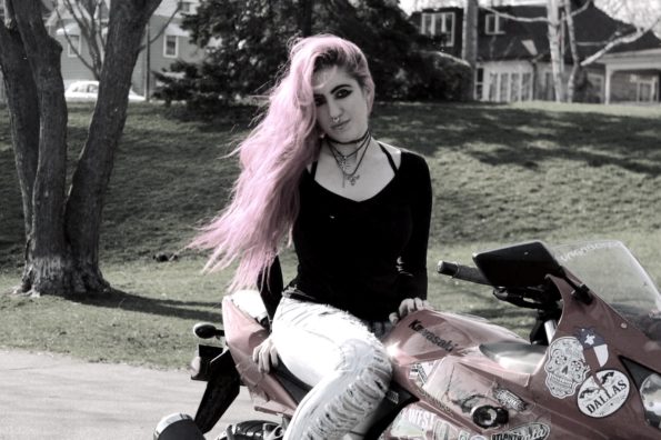 vagabondesss biker chick pink hair