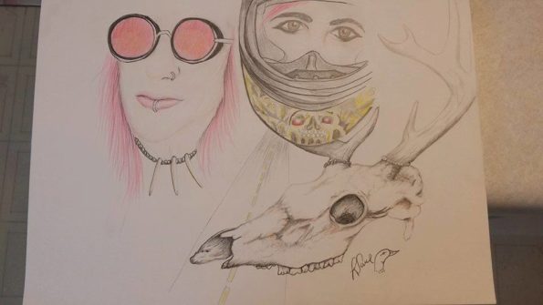 pinkhairbikerchickskull