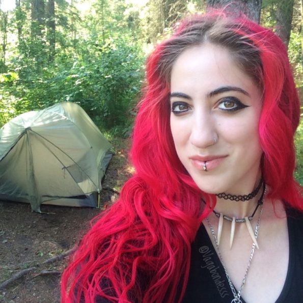 long pink hair camping